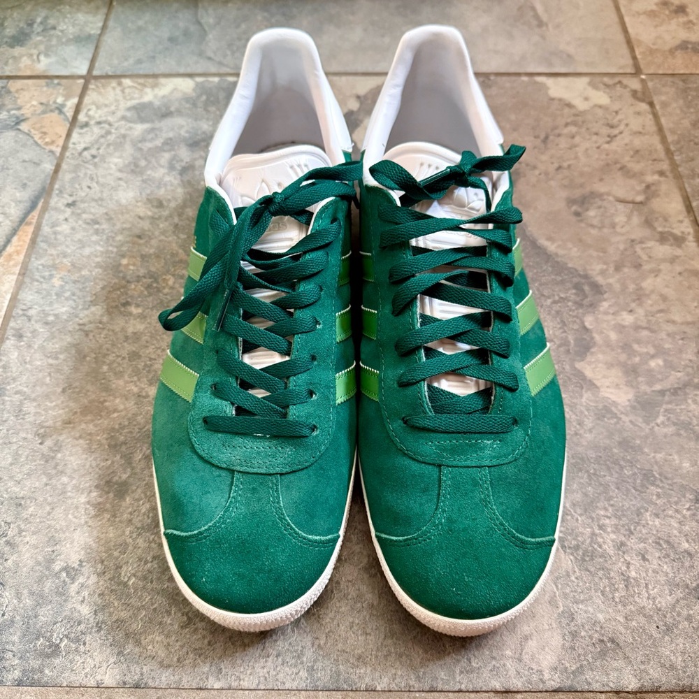 Adidas Green and White Gazelle Sneakers, Mens 13